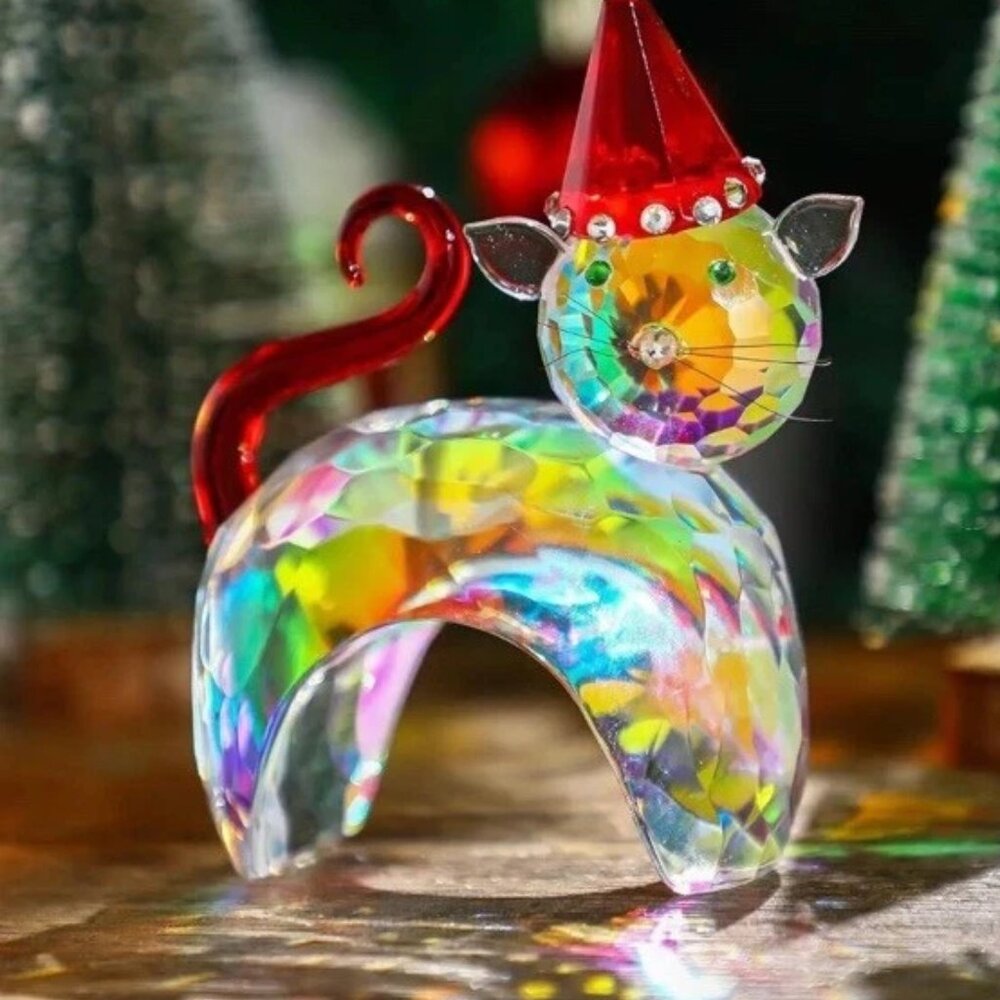 Simon Designs Cat Crystal Ornament Cats With Hat Party Multicolor Modern Kitty